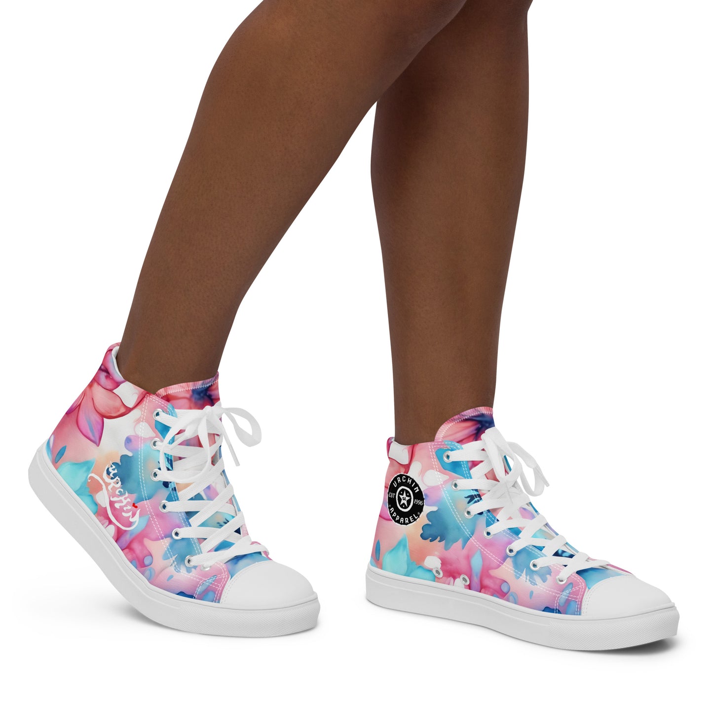 URCHIN Footwear 'U FLOWER'. Womens high tops. Black or White Detailing Option. Choice of Sizes.