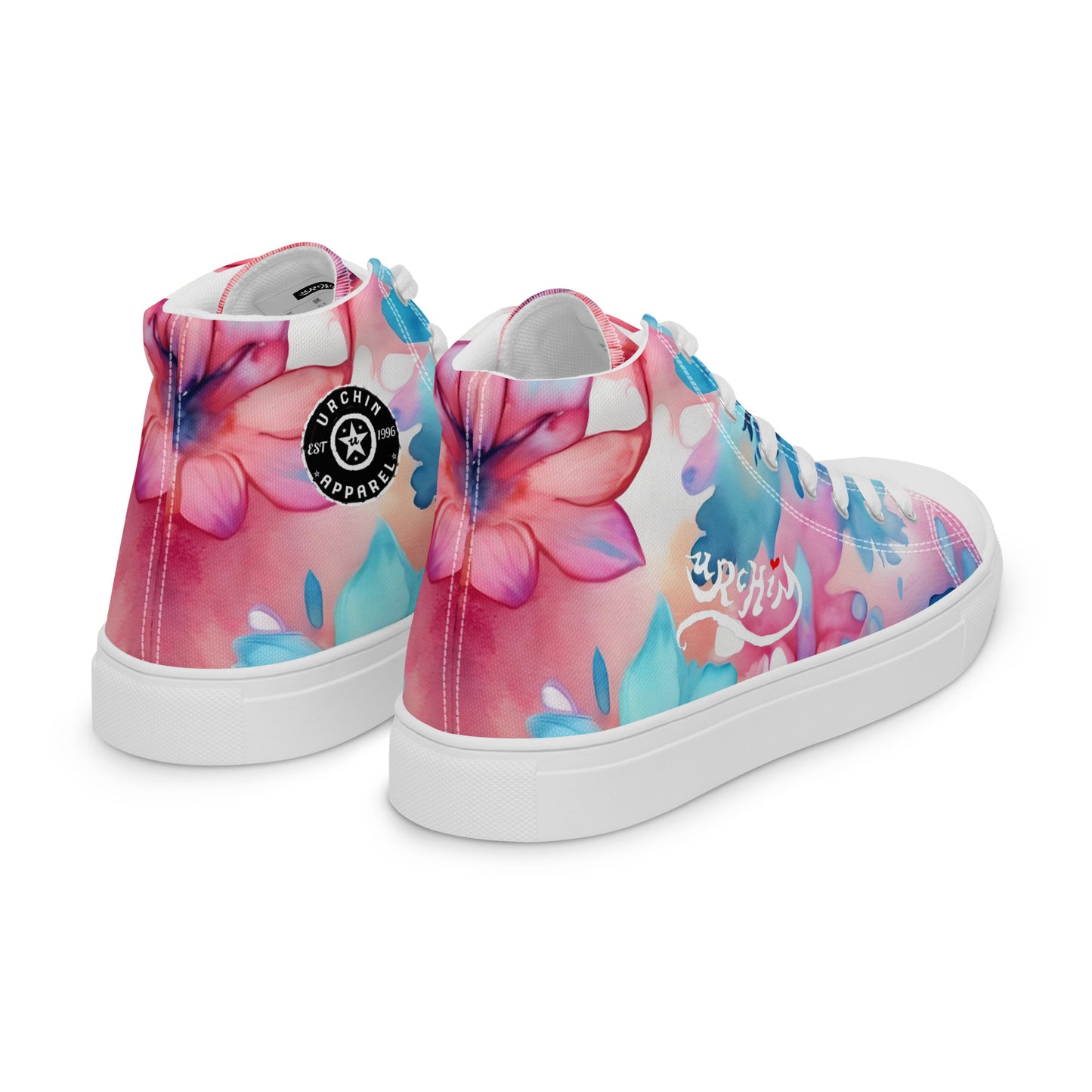 URCHIN Footwear 'U FLOWER'. Womens high tops. Black or White Detailing Option. Choice of Sizes.