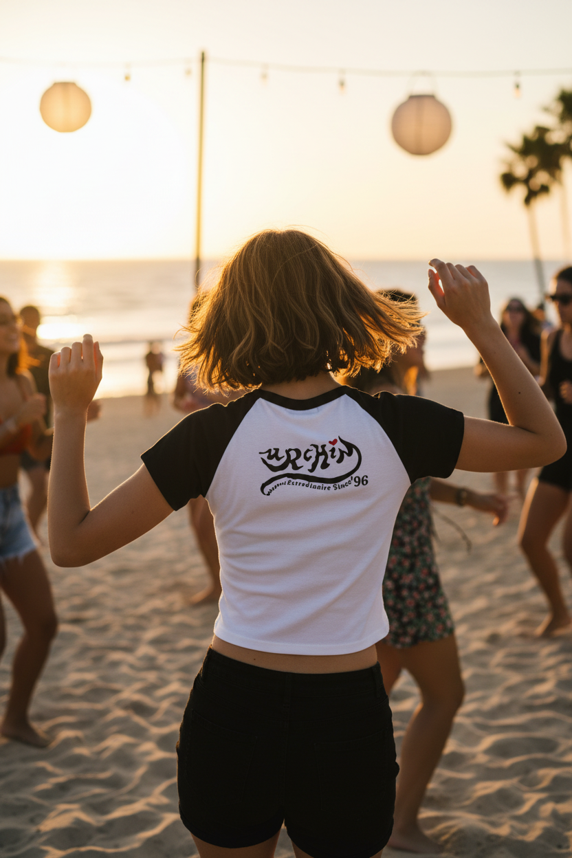 URCHIN-'Spikey U' 90s Urchin Logo. Women’s micro rib raglan T Shirt.