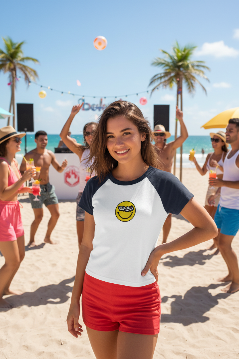 URCHIN 'Smiley Face' Women’s micro rib raglan 'Baby tee'
