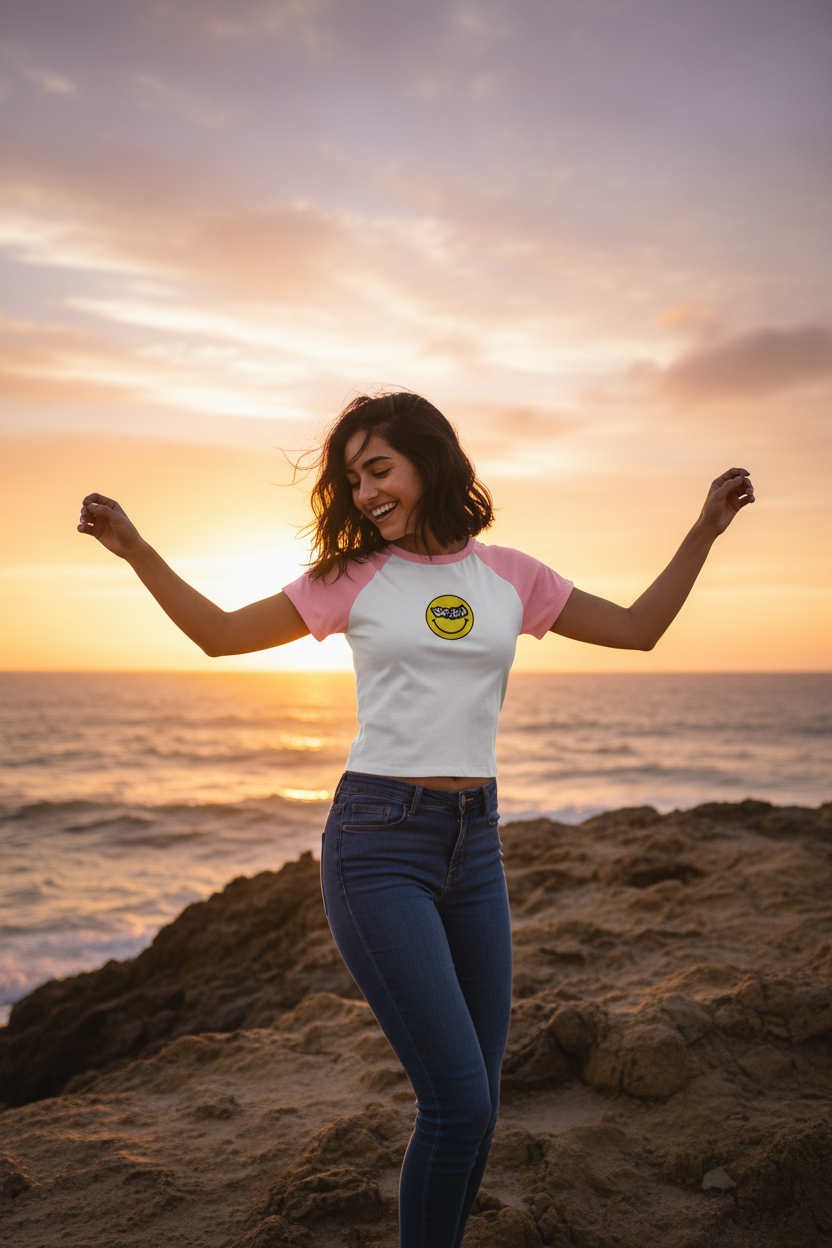 URCHIN 'Smiley Face' Women’s micro rib raglan 'Baby tee'