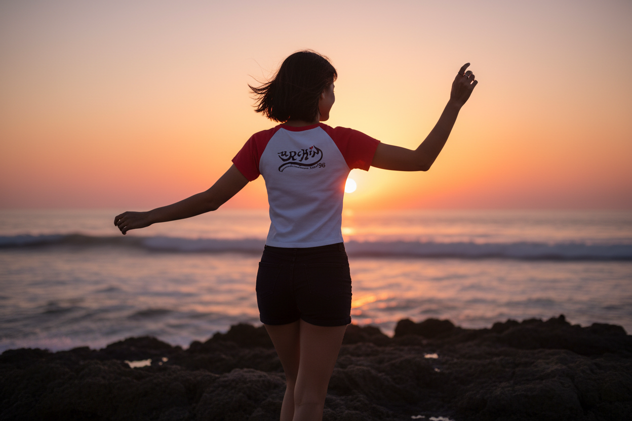 URCHIN-'Spikey U' 90s Urchin Logo. Women’s micro rib raglan T Shirt.