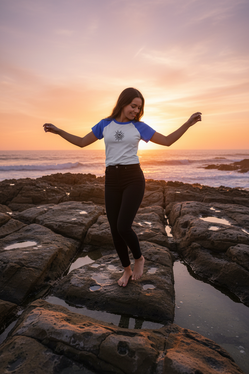 URCHIN-'Spikey U' 90s Urchin Logo. Women’s micro rib raglan T Shirt.