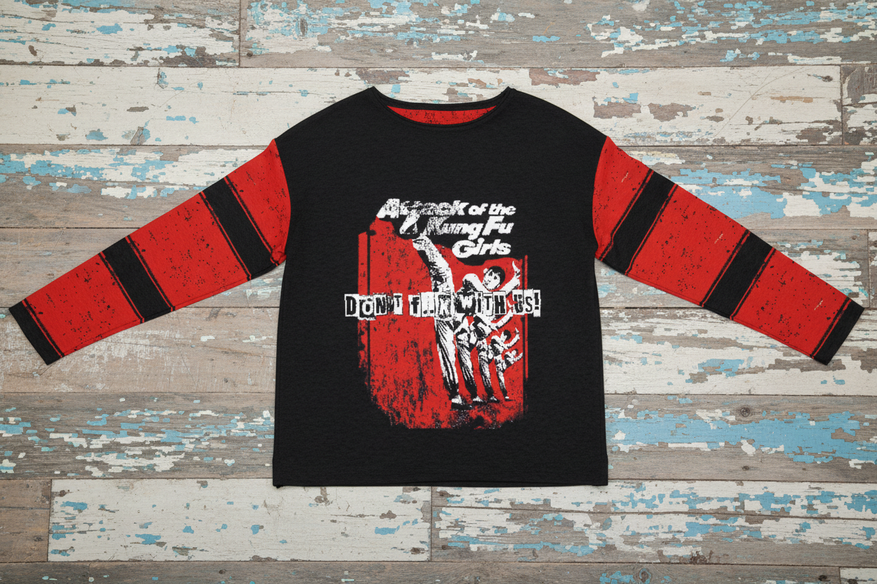DARK URCHIN 'DONT F..K WITH US - KUNG FU GIRLS' Women’s straight bottom knitted sweater.