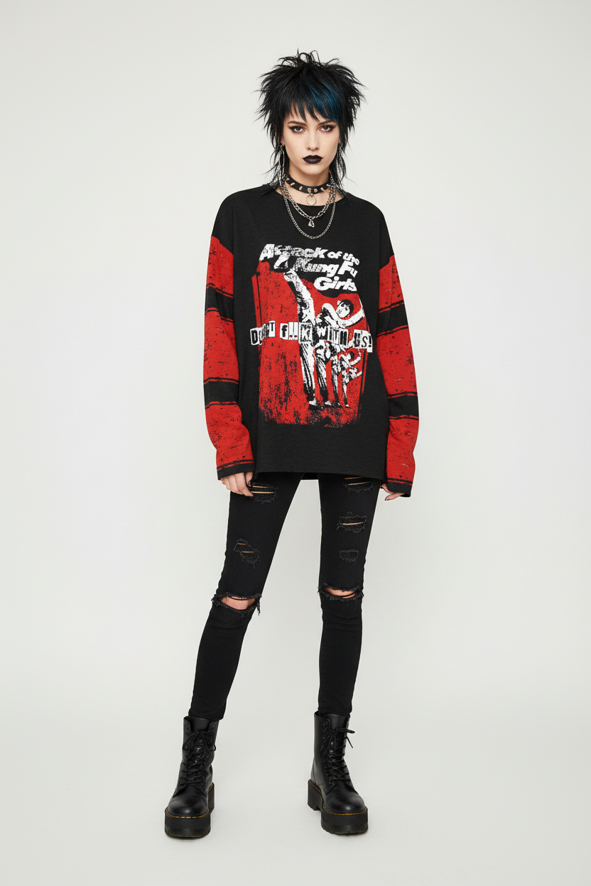 DARK URCHIN 'DONT F..K WITH US - KUNG FU GIRLS' Women’s straight bottom knitted sweater.