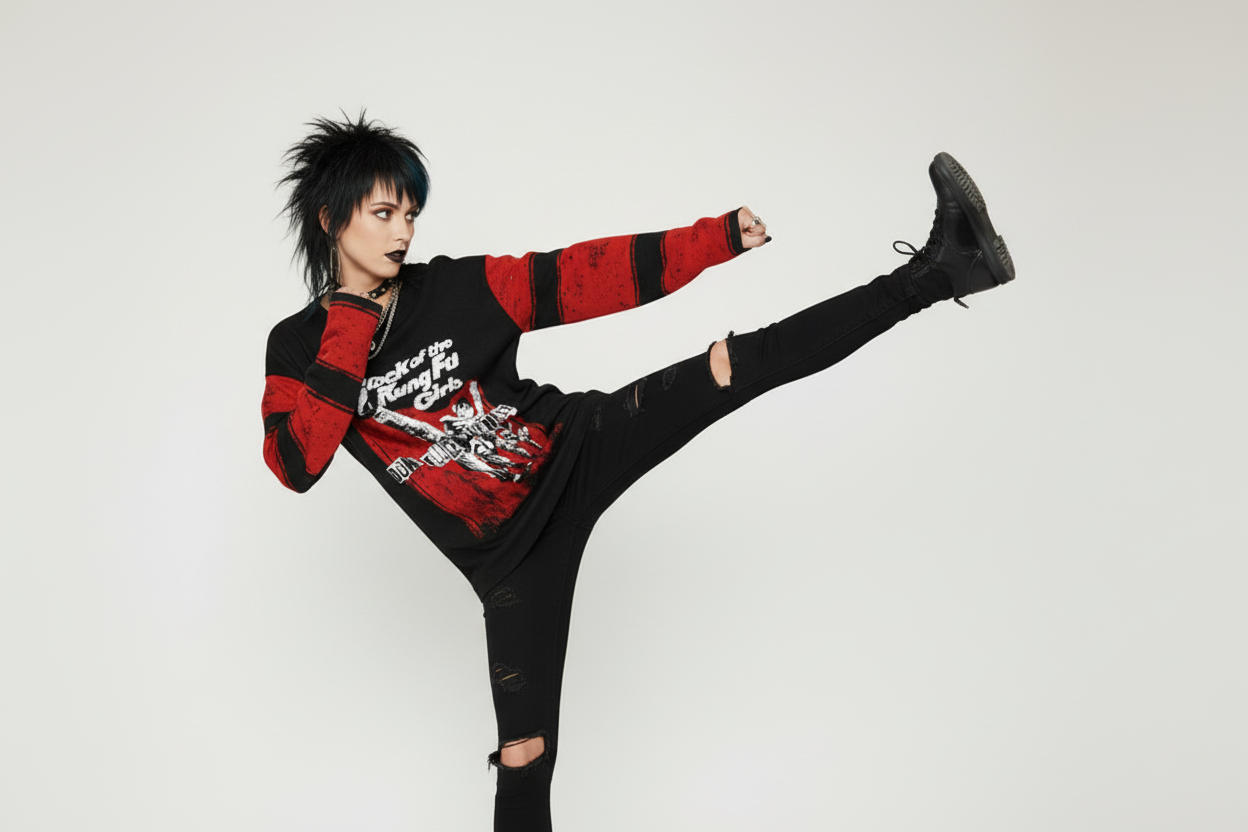 DARK URCHIN 'DONT F..K WITH US - KUNG FU GIRLS' Women’s straight bottom knitted sweater.