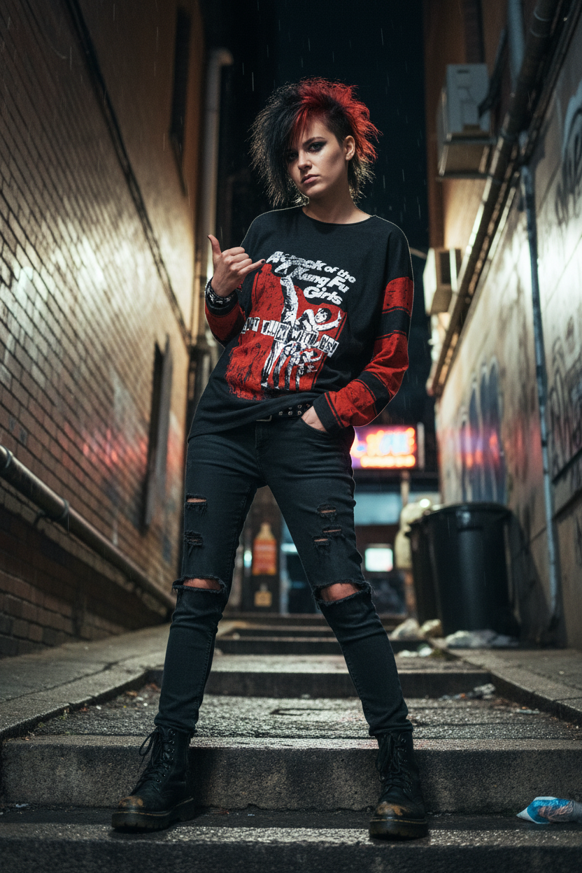 DARK URCHIN 'DONT F..K WITH US - KUNG FU GIRLS' Women’s straight bottom knitted sweater.