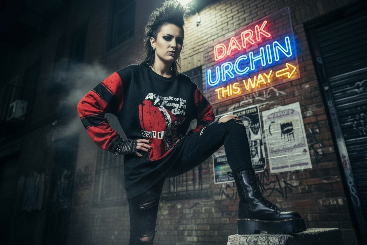 DARK URCHIN 'DONT F..K WITH US - KUNG FU GIRLS' Women’s straight bottom knitted sweater.