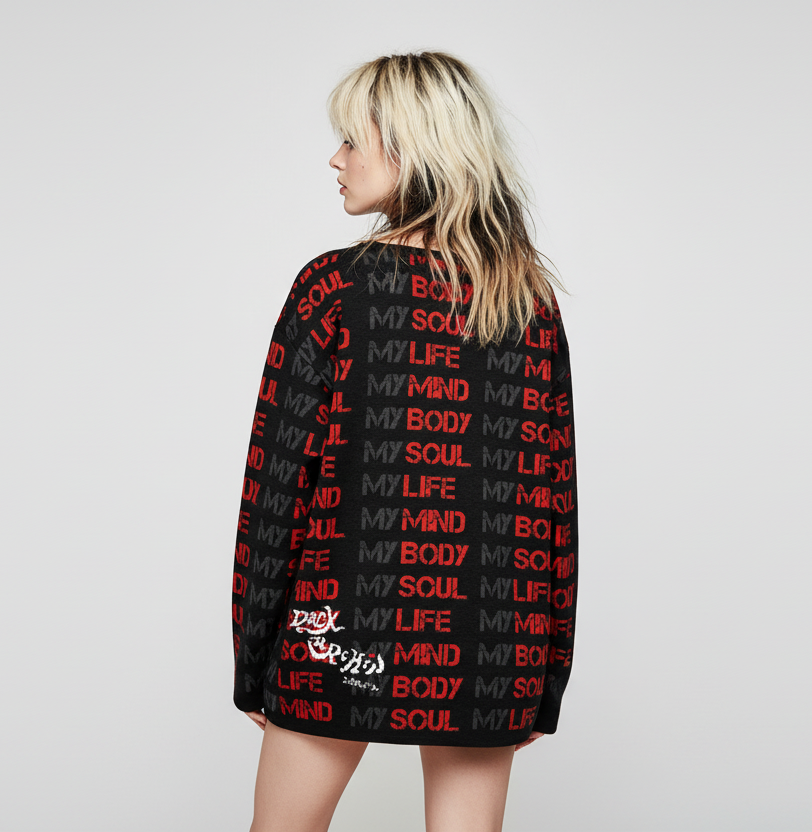 DARK URCHIN 'HANDS OFF!' Women’s straight bottom knitted sweater. 4 Size Options.
