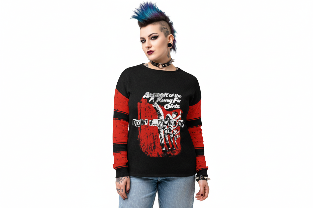 DARK URCHIN 'DONT F..K WITH US - KUNG FU GIRLS' Women’s straight bottom knitted sweater.