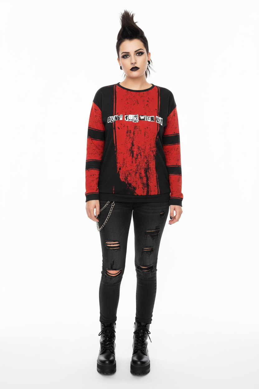 DARK URCHIN 'DONT F..K WITH US' Women’s straight bottom knitted sweater.