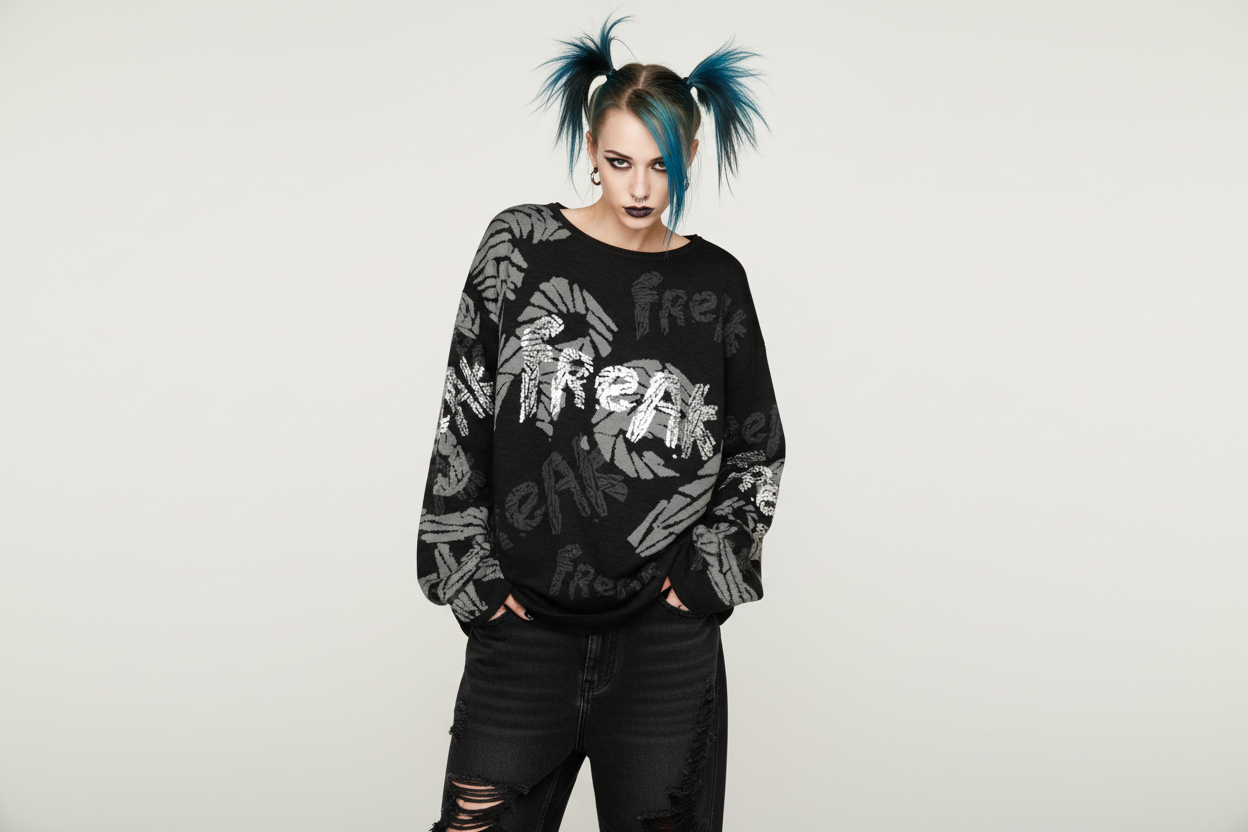 DARK URCHIN 'FReAK FReAK' Women’s straight bottom knitted sweater. XL