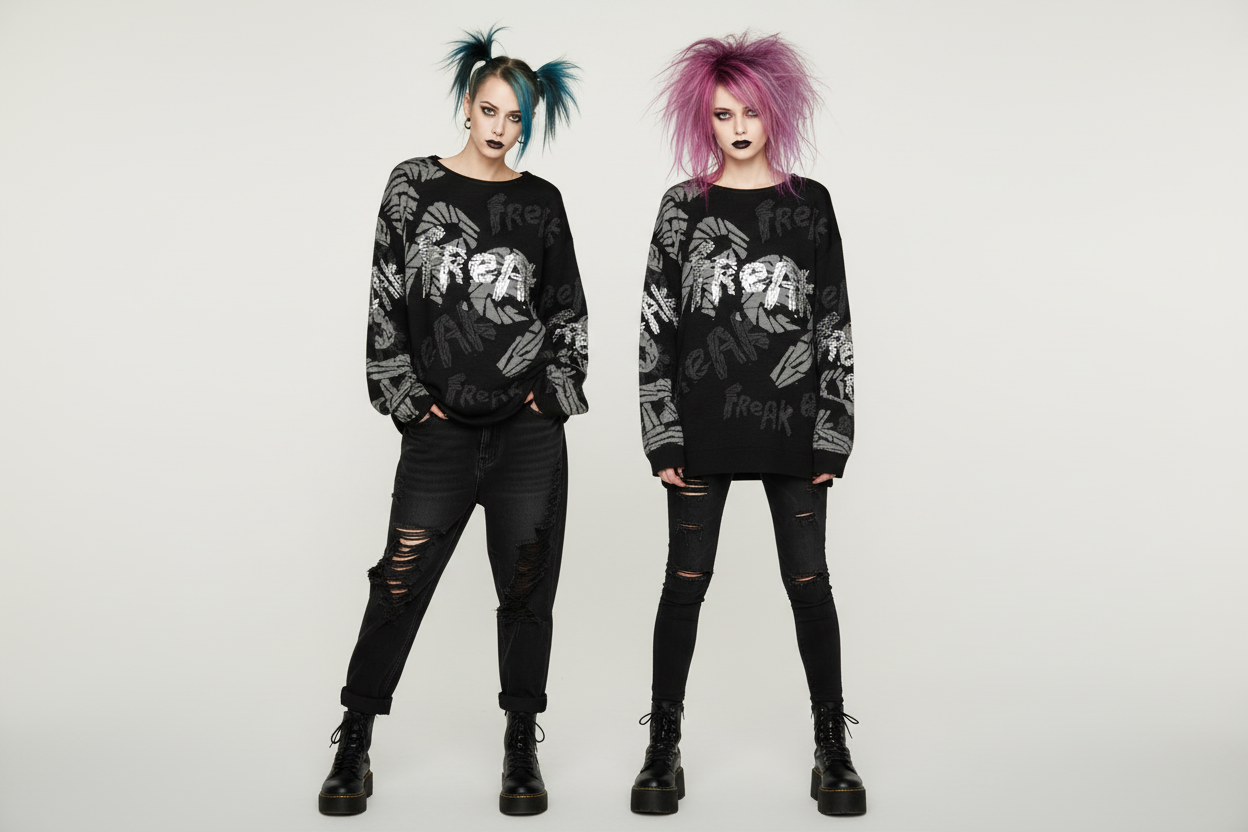 DARK URCHIN 'FReAK FReAK' Women’s straight bottom knitted sweater. XL