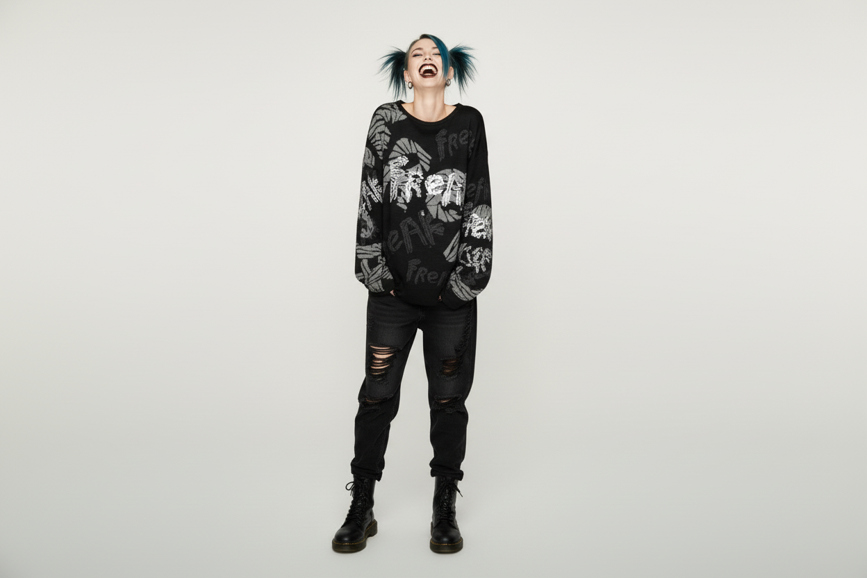 DARK URCHIN 'FReAK FReAK' Women’s straight bottom knitted sweater. XL