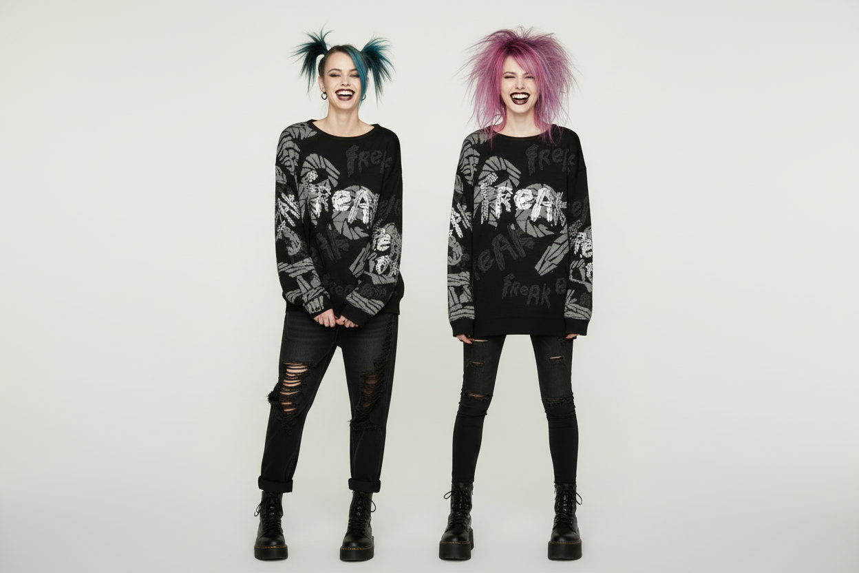 DARK URCHIN 'FReAK FReAK' Women’s straight bottom knitted sweater. XL