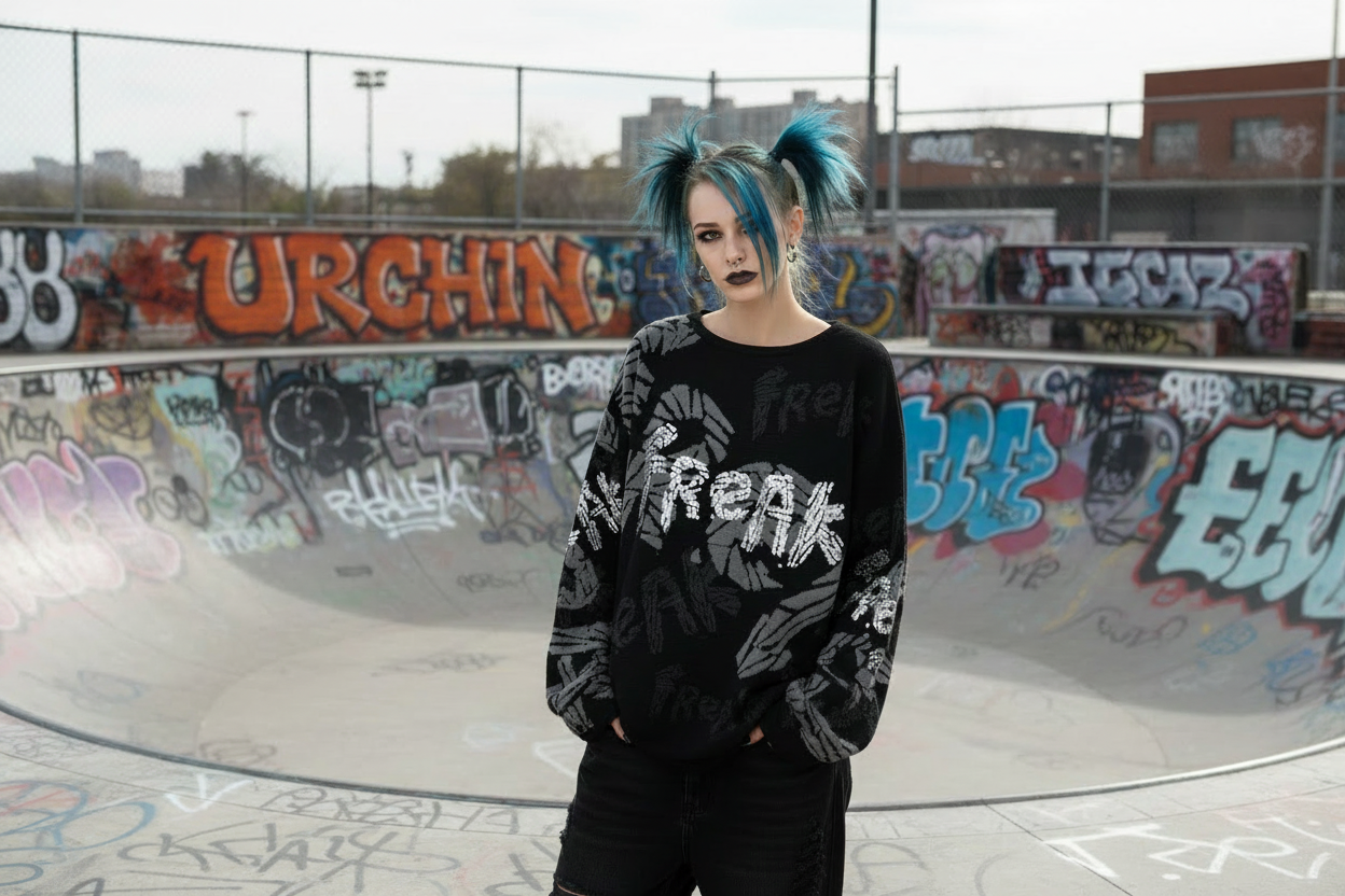 DARK URCHIN 'FReAK FReAK' Women’s straight bottom knitted sweater. XL