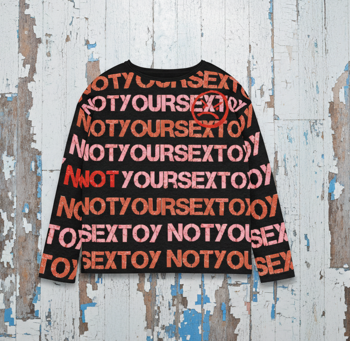 DARK URCHIN 'NOT YOUR SEX TOY' Pink & Red on Black. Women’s straight bottom knitted sweater. XL