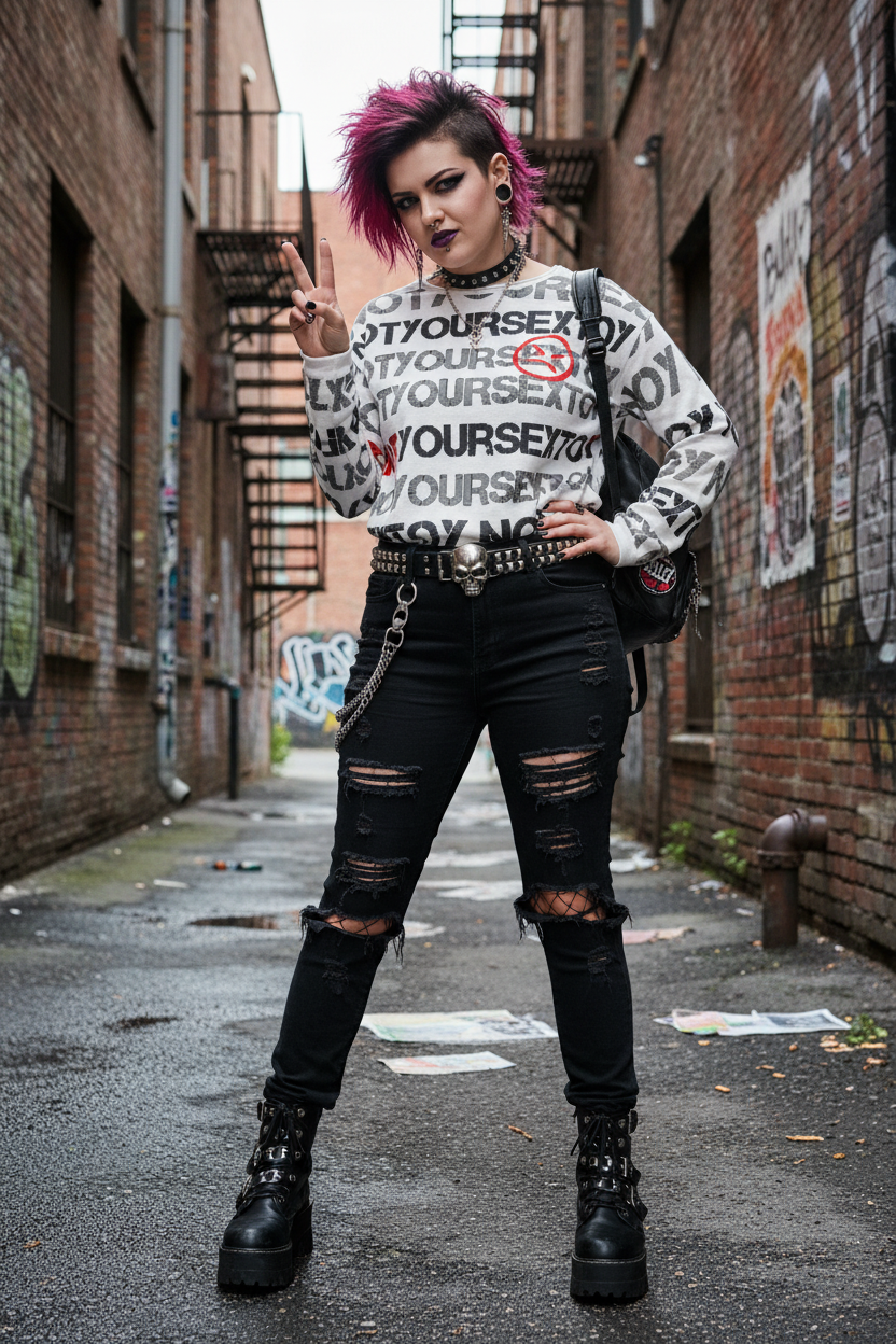DARK URCHIN 'NOT YOUR SEX TOY' Grey & Red on White. Women’s straight bottom knitted sweater. XL