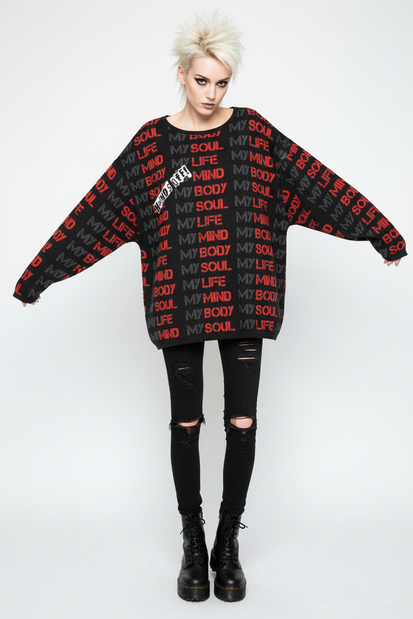 DARK URCHIN 'HANDS OFF!' Women’s straight bottom knitted sweater. 4 Size Options.